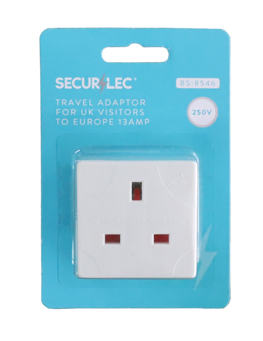 Travel Adaptor for UK Visitors to Europe 13A 250V