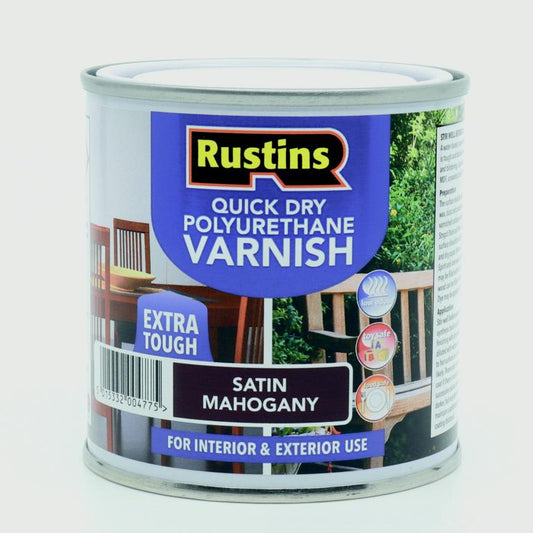 Rustins Polyurethane Satin Varnish 500ml Mahogany