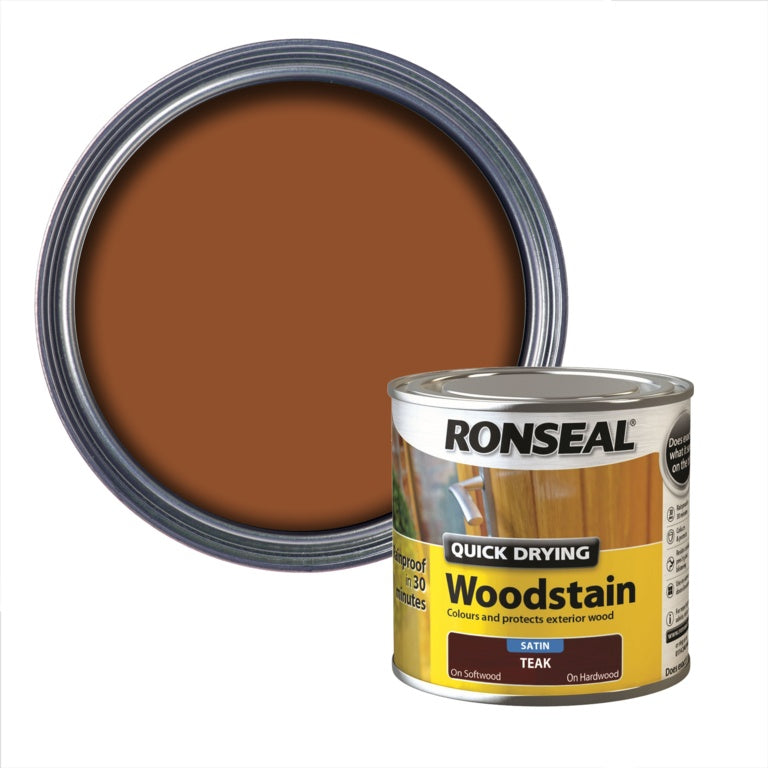 Ronseal Quick Drying Woodstain Satin 250ml Teak