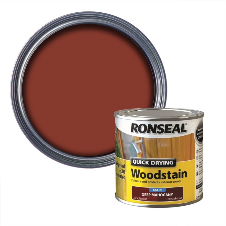Ronseal Quick Drying Woodstain Satin 250ml Deep Mahogany
