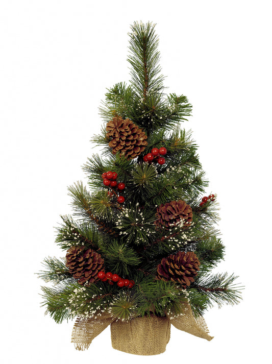 Kaemingk Snowy Mini Tree Berries Pine Cones 60cm Green White