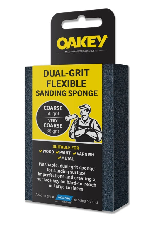 Oakey Dual-Grit Flexible Sanding Sponge - 90 x 65 x 25mm Coarse/Very Coarse