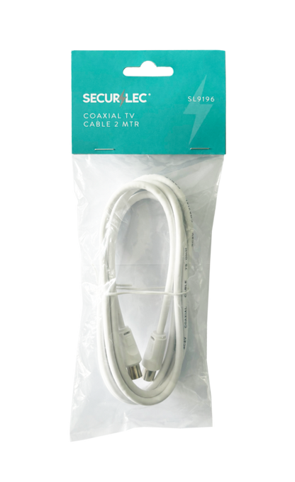 Securlec 2m TV Fly Lead Coax Plug to Coax Plug, White