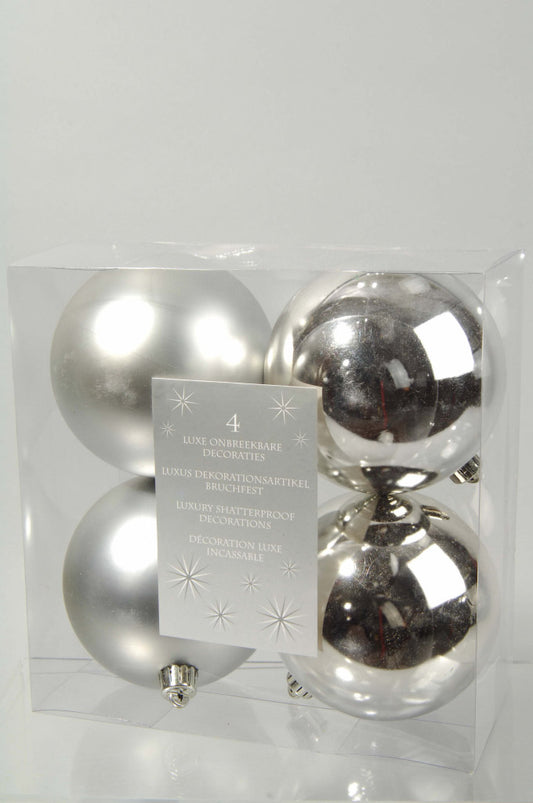 Kaemingk Shatterproof Plain Baubles 100mm Silver Pack 4