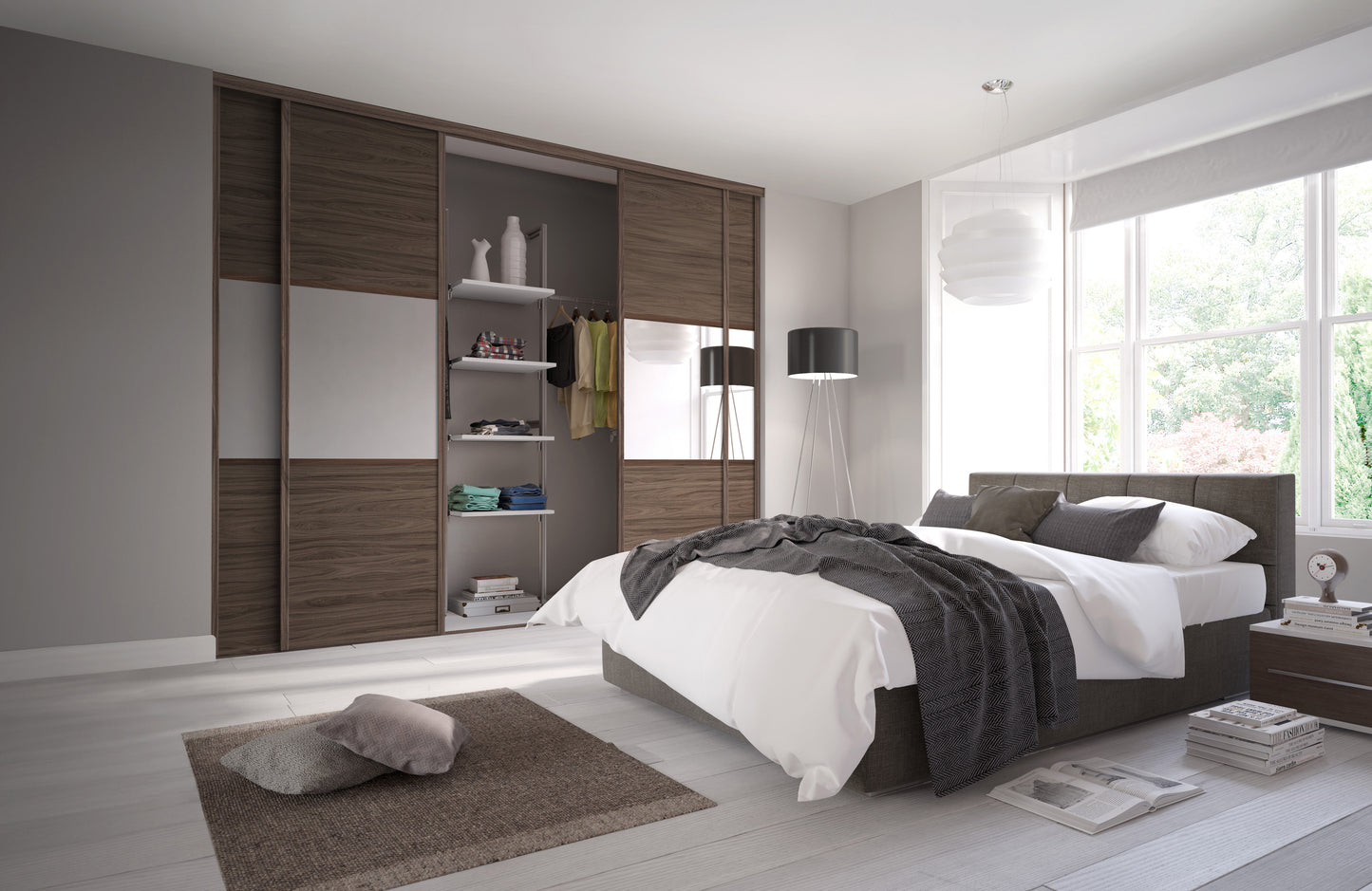 Spacepro Classic Wideline Sliding Wardrobe Door - White framed White Panel/Cappuccino Glass/ White Panel - 2260mm - image 2