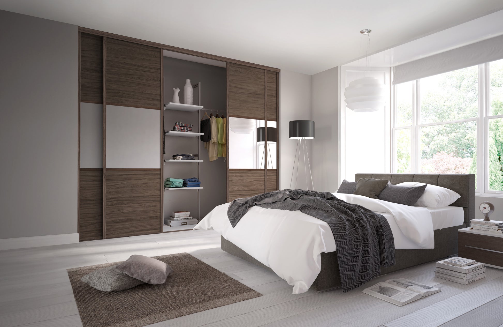 Spacepro Classic Wideline Sliding Wardrobe Door - White framed White Panel/Cappuccino Glass/ White Panel - 2260mm - image 2