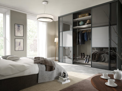 Spacepro Classic Wideline Sliding Wardrobe Door - White framed White Panel/Cappuccino Glass/ White Panel - 2260mm - image 1