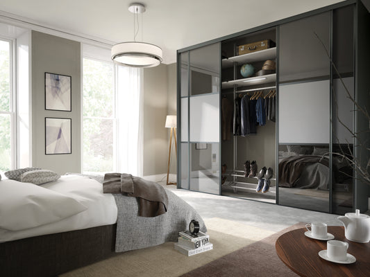 Spacepro Classic Wideline Sliding Wardrobe Door - White framed White Panel/Cappuccino Glass/ White Panel - 2260mm - image 1