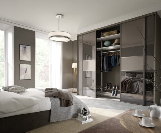 Spacepro Classic Fineline Sliding Wardrobe Door - White framed Cappuccino Glass/Cappuccino Glass/ Cappuccino Glass - 2260mm - image 3