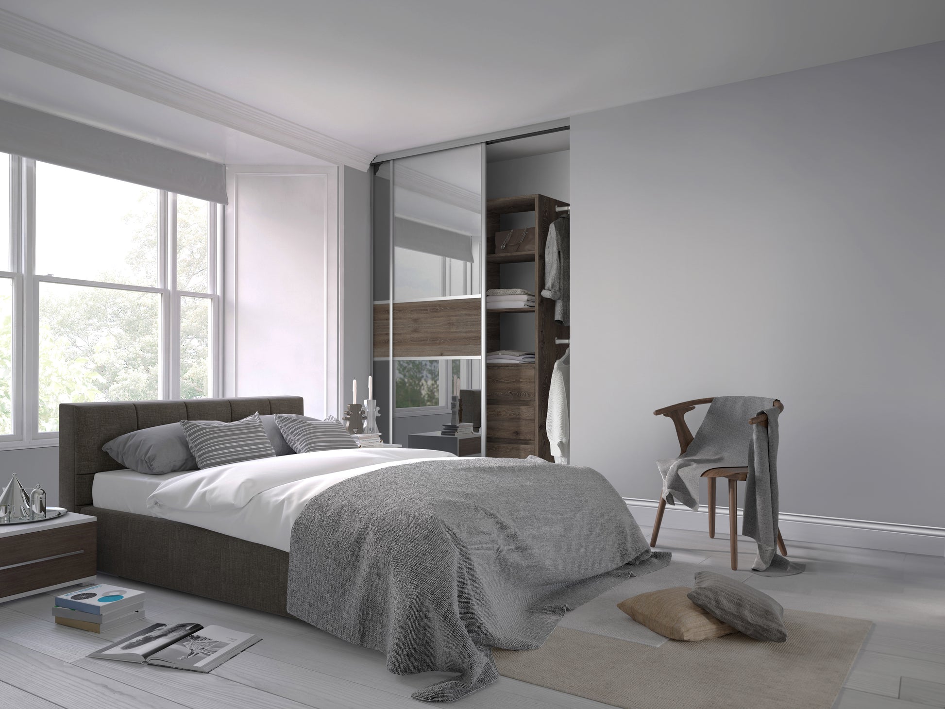 Spacepro Contour Single Panel Sliding Wardrobe Door - Silver Frame, Oak - 2260mm - image 1