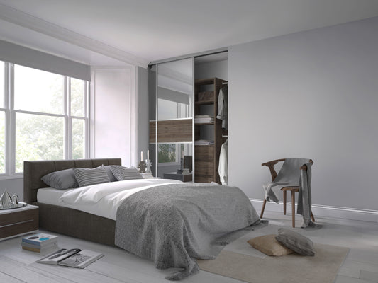 Spacepro Contour Single Panel Sliding Wardrobe Door - Silver Frame, Oak - 2260mm - image 1