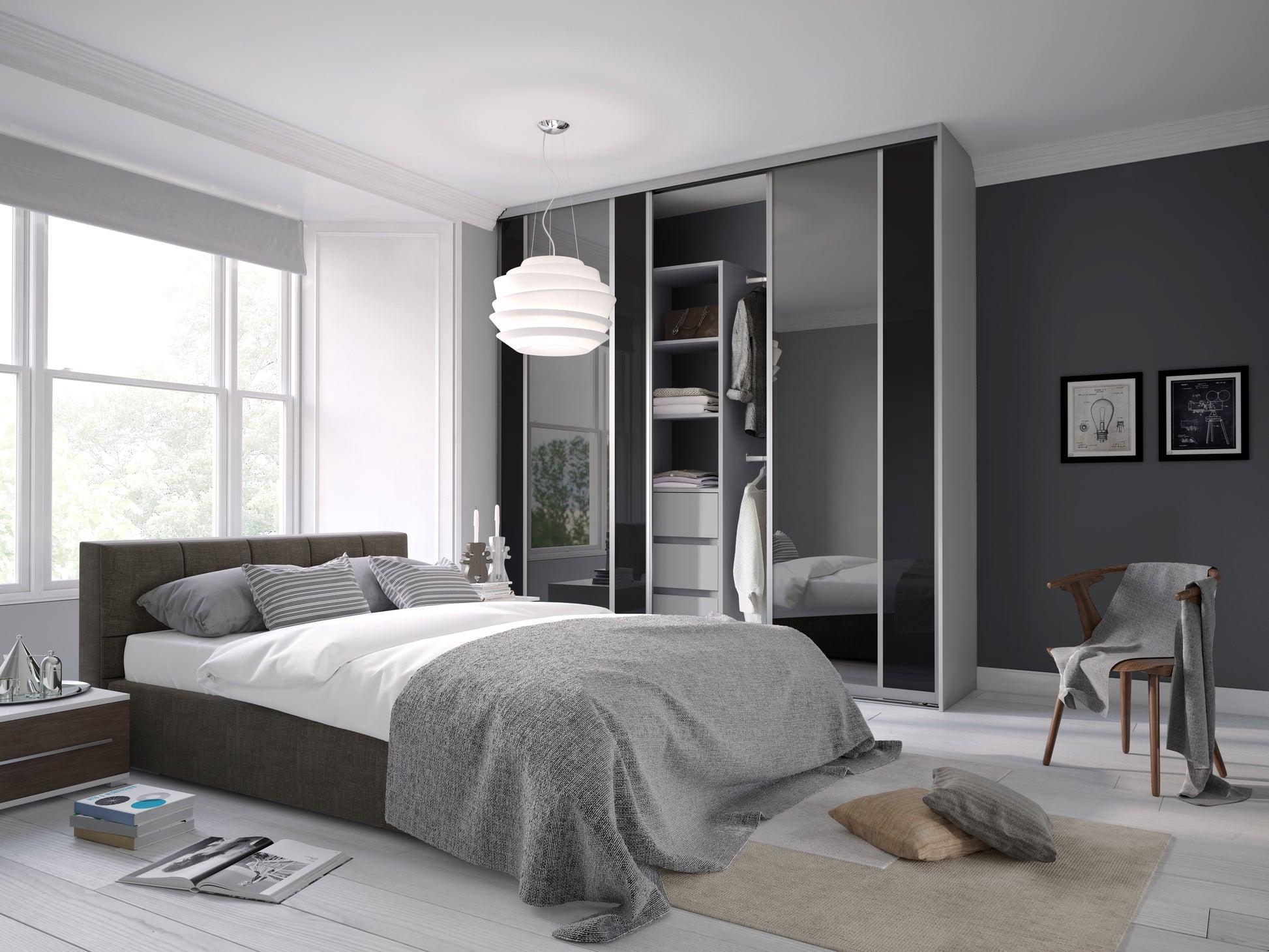 Spacepro Contour Single Panel Sliding Wardrobe Door - Silver Frame, Oak - 2260mm - image 2