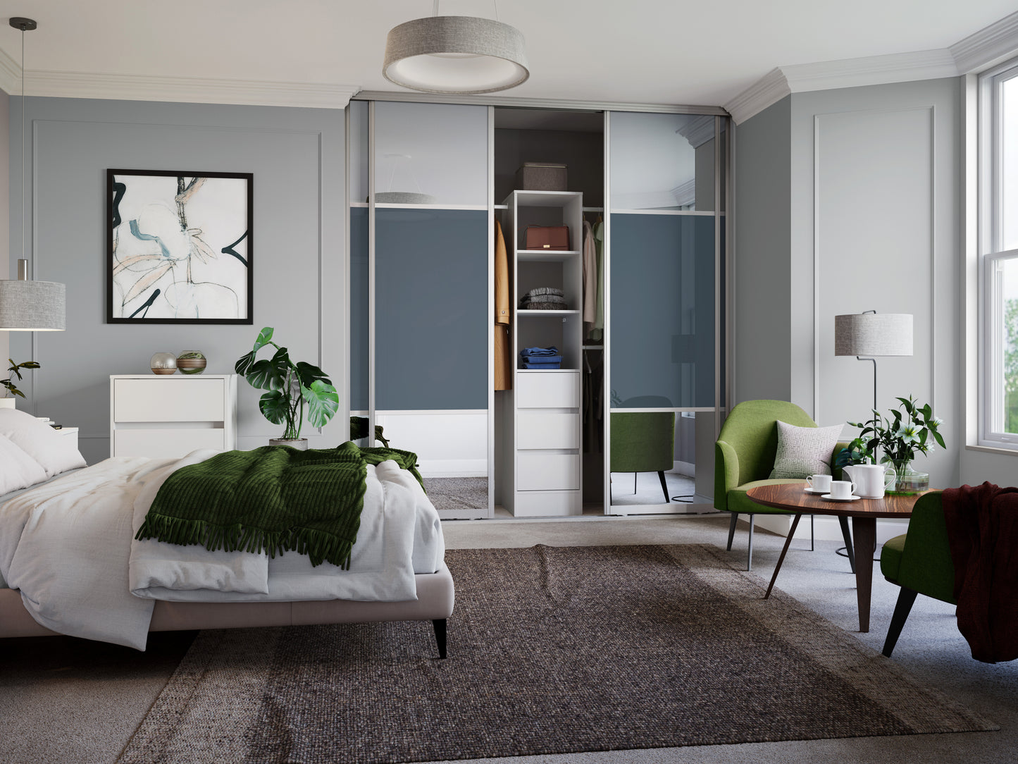 Spacepro Contour Single Panel Sliding Wardrobe Door - Silver Frame, Oak - 2260mm - image 3