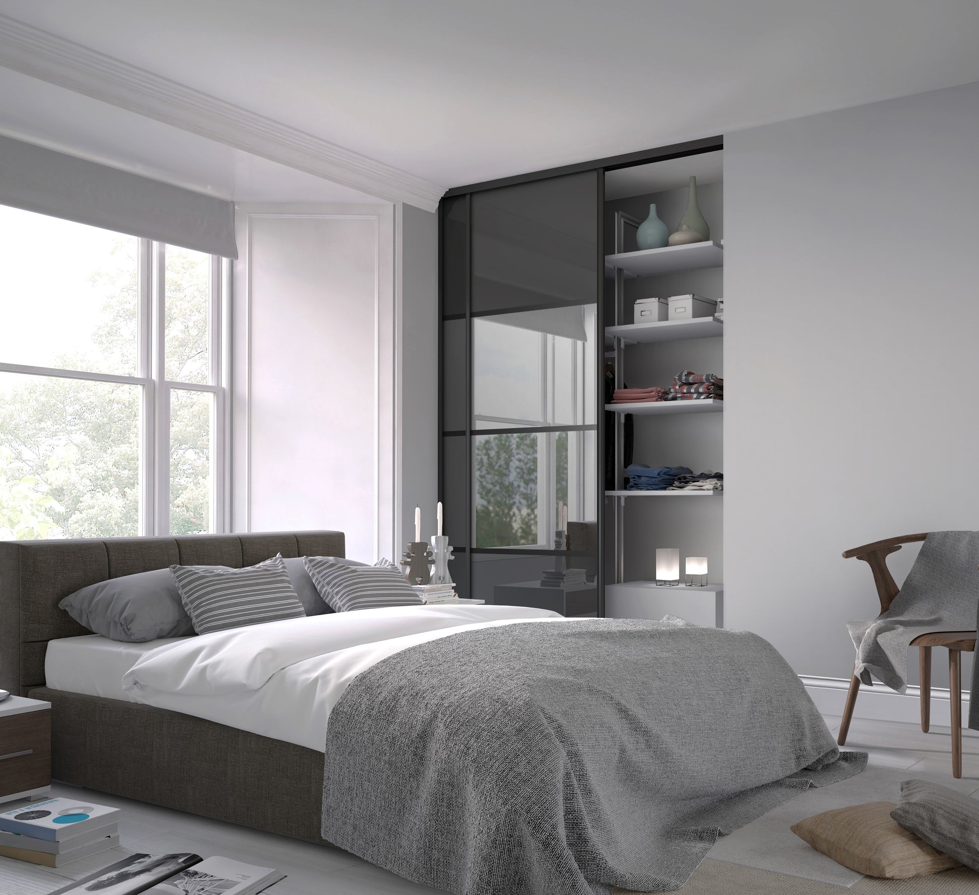 Spacepro Shaker Wideline Sliding Wardrobe Door - White Frame, White Panel/Mirror/White Panel - 2260mm - image 7