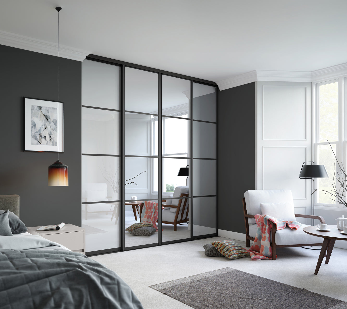 Spacepro Element Single Panel Sliding Wardrobe Door - Silver Frame, Mirror - 2260mm - image 2