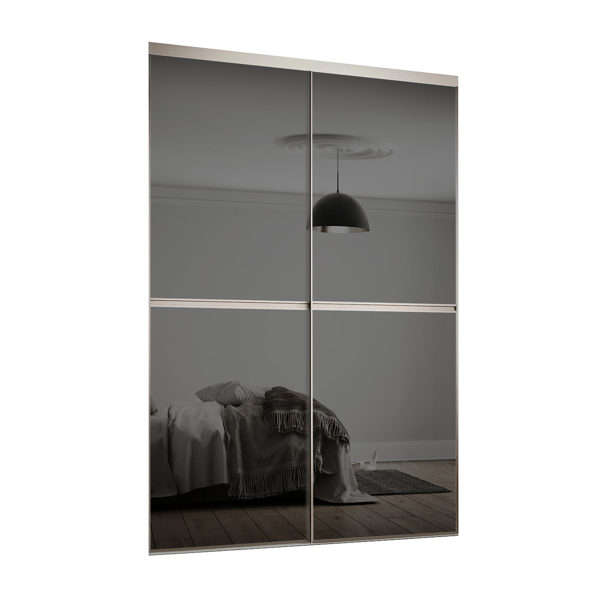 Spacepro Minimalist 2 Panel Sliding Wardrobe Door - Silver Frame, Mirror - 2260mm - image 1