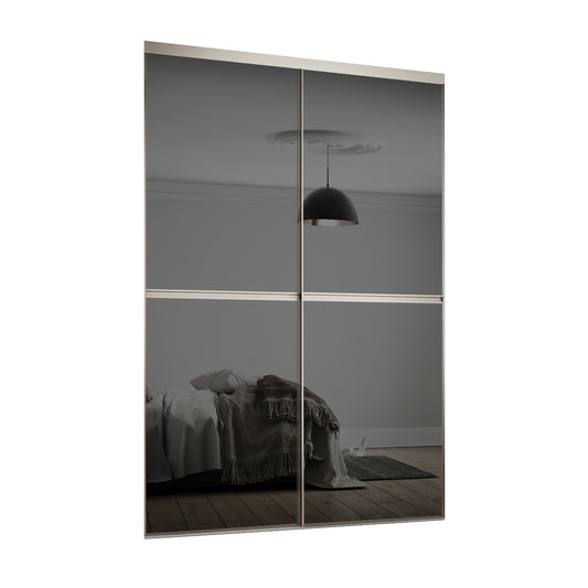 Spacepro Minimalist 2 Panel Sliding Wardrobe Door - Silver Frame, Mirror - 2260mm - image 1