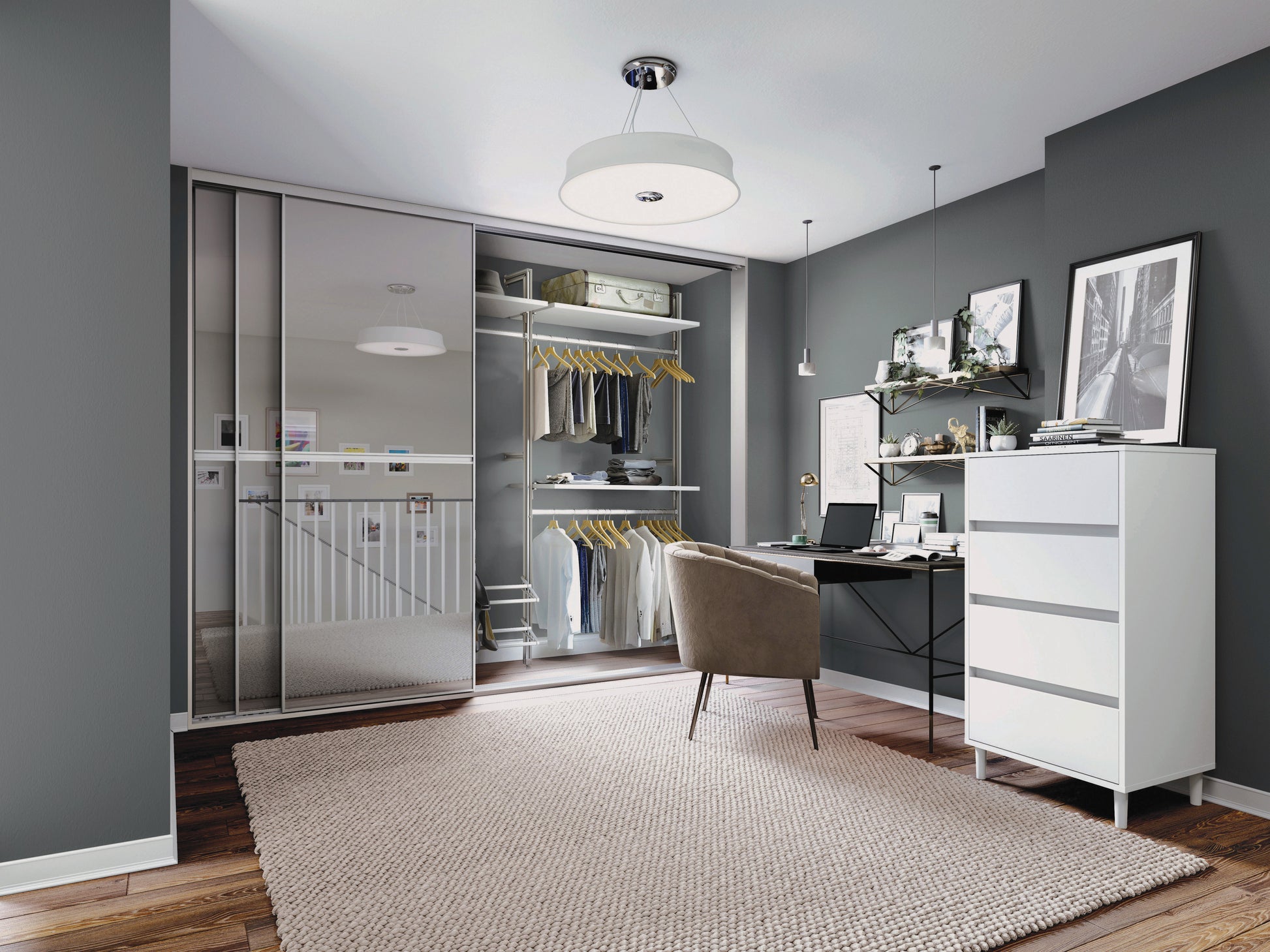 Spacepro Minimalist 2 Panel Sliding Wardrobe Door - Silver Frame, Mirror - 2260mm - image 3
