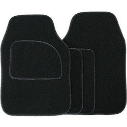 Streetwize Velour Carpet Mat Sets with Coloured Binding - 4 Piece Black/Black
