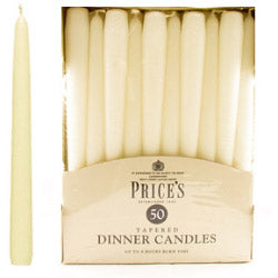 Prices Candles Tapered Dinner Candle Unwrapped 50 Pack Ivory