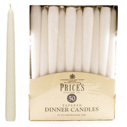 Prices Candles Tapered Dinner Candle Unwrapped 50 Pack White