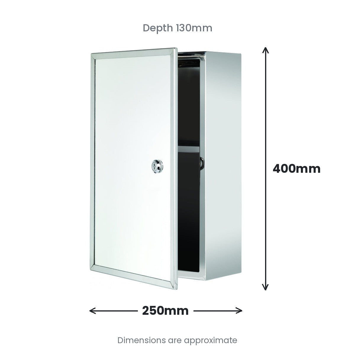 Croydex Trent Stainless Steel Medicine Cabinet Lockable - Size graphic from verified dimensions