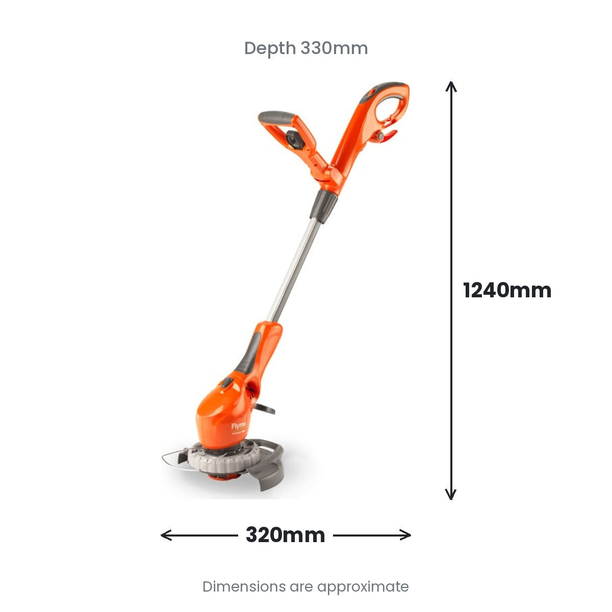 Flymo Contour 500e Electric Grass Trimmer - Size graphic from verified dimensions