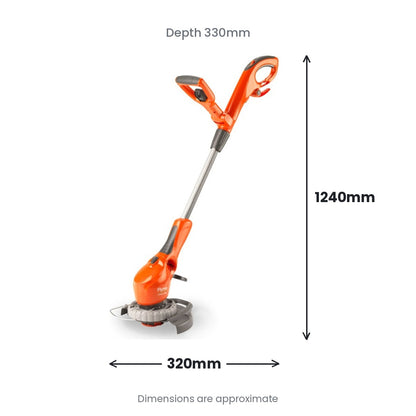 Flymo Contour 500e Electric Grass Trimmer - Size graphic from verified dimensions