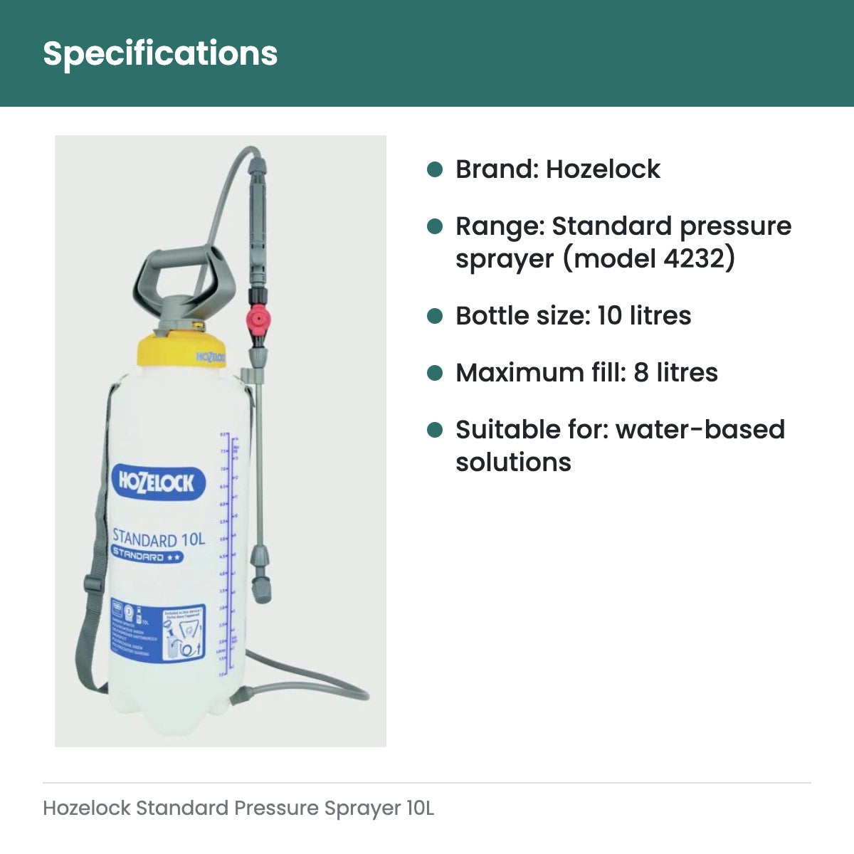 Hozelock Standard Pressure Sprayer 10L - specifications