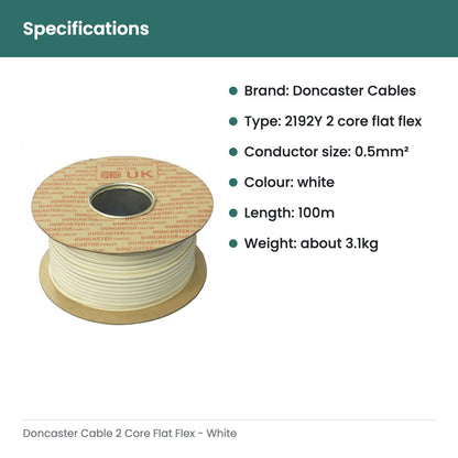 Doncaster Cable 2 Core Flat Flex - White - specifications