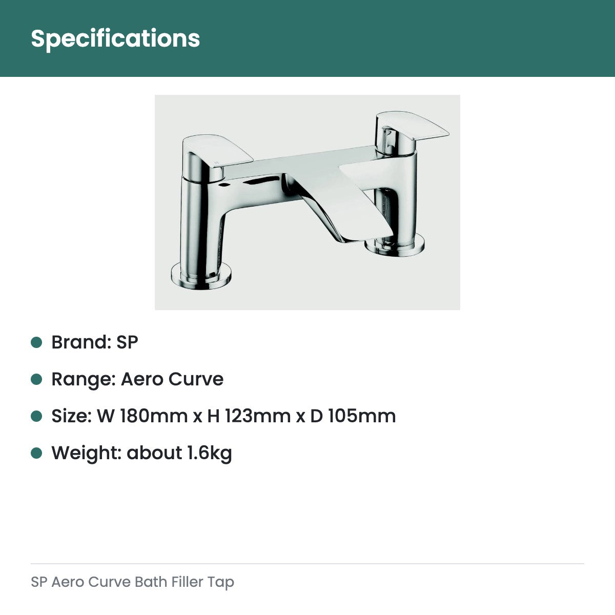 SP Aero Curve Bath Filler Tap - specifications