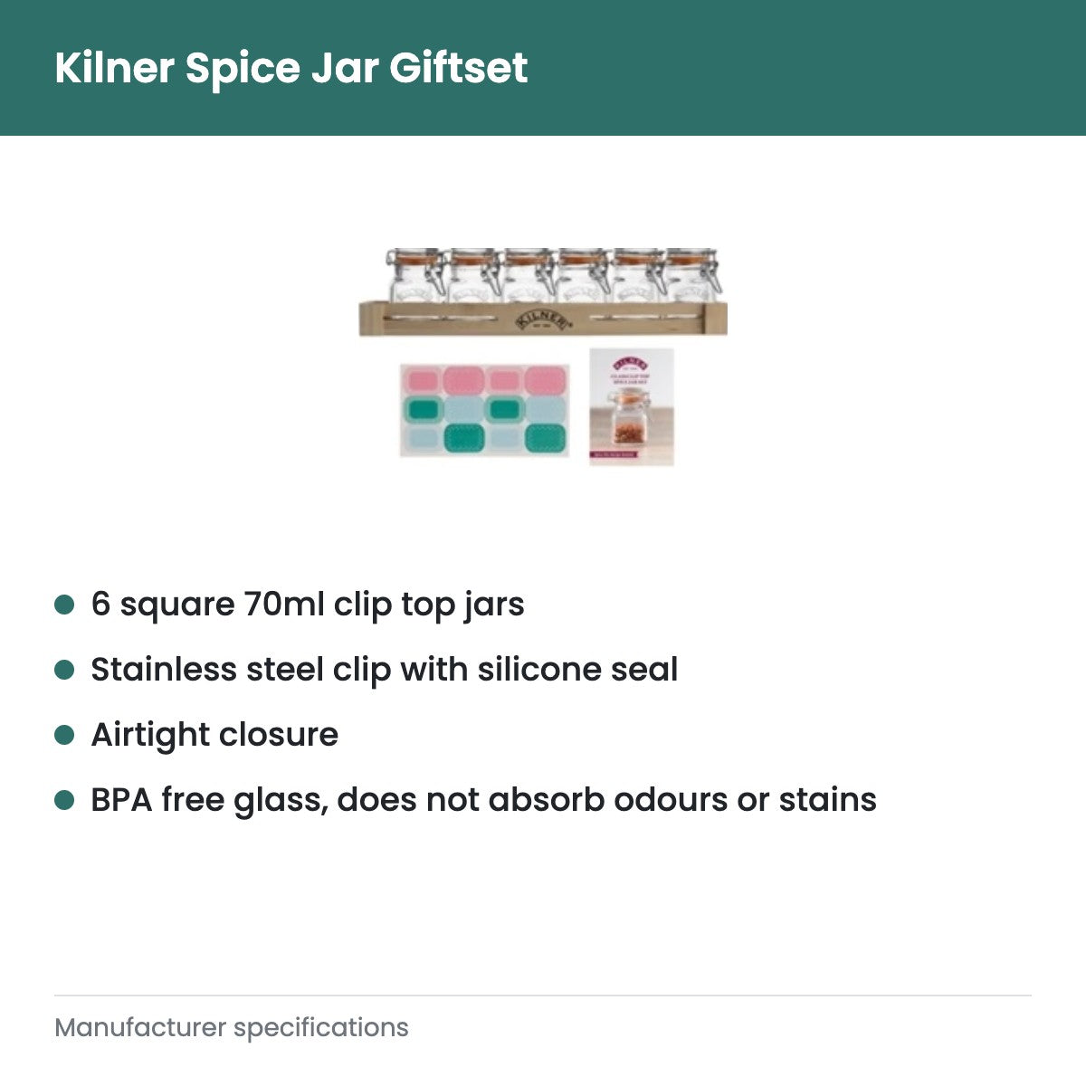 Kilner Spice Jar Giftset - key features