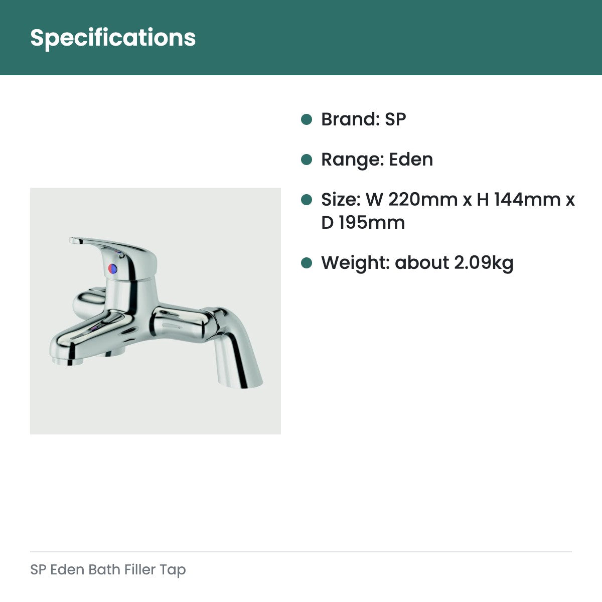 SP Eden Bath Filler Tap - specifications