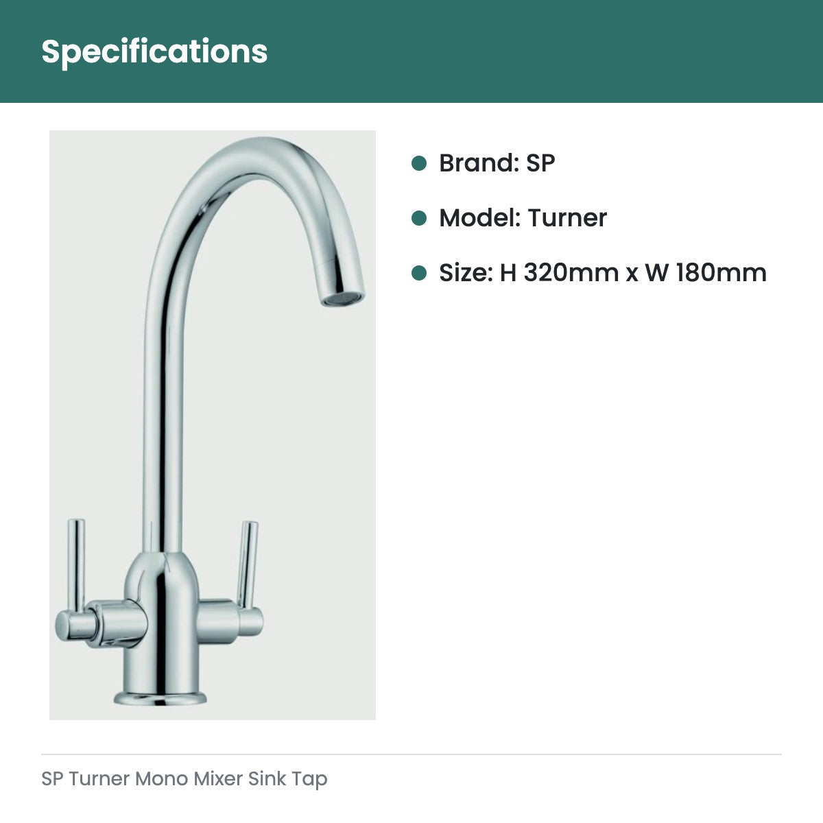 SP Turner Mono Mixer Sink Tap - specifications