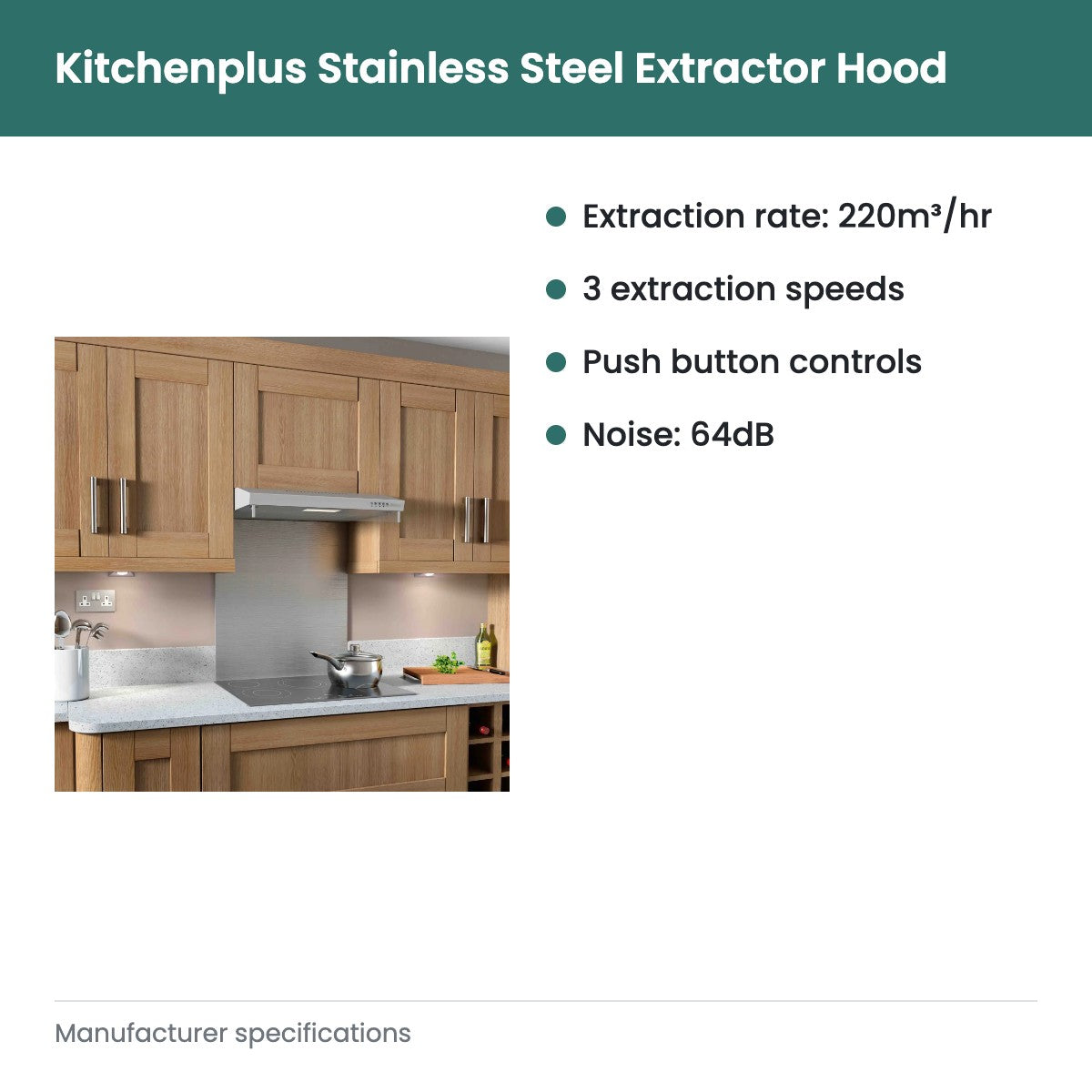 Kitchenplus Stainless Steel Extractor Hood - key features