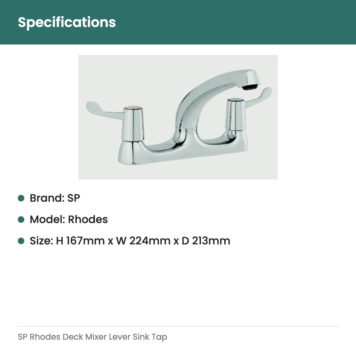 SP Rhodes Deck Mixer Lever Sink Tap - specifications