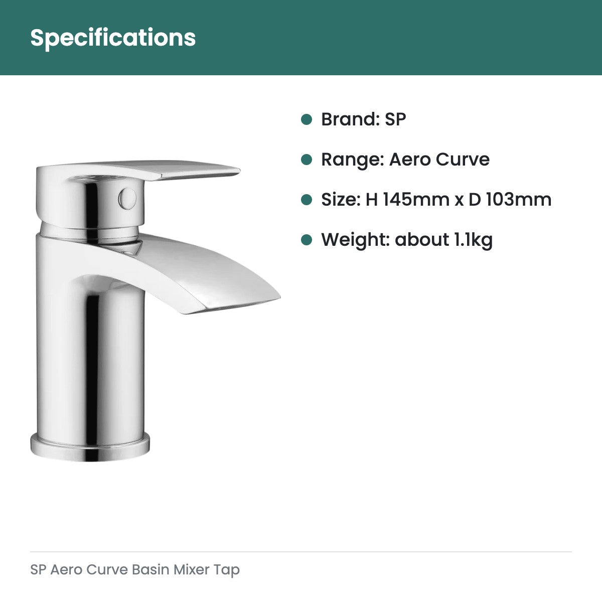 SP Aero Curve Basin Mixer Tap - specifications