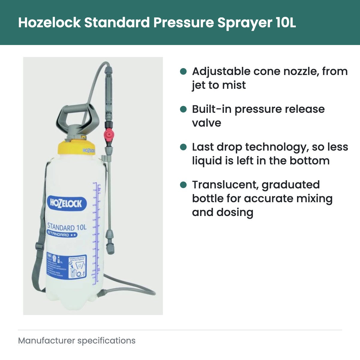 Hozelock Standard Pressure Sprayer 10L - key features