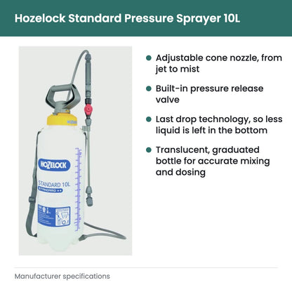 Hozelock Standard Pressure Sprayer 10L - key features