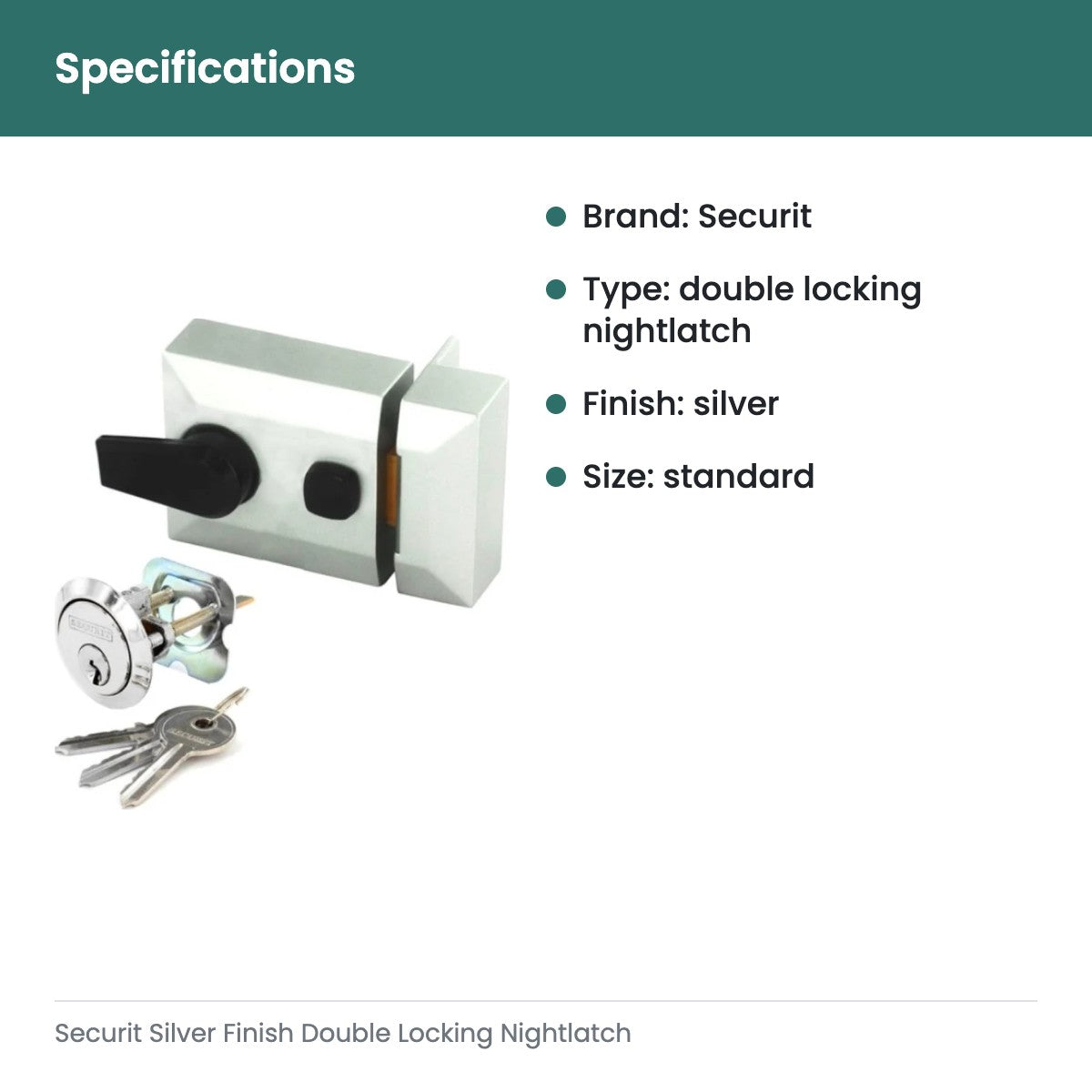 Securit Silver Finish Double Locking Nightlatch - specifications