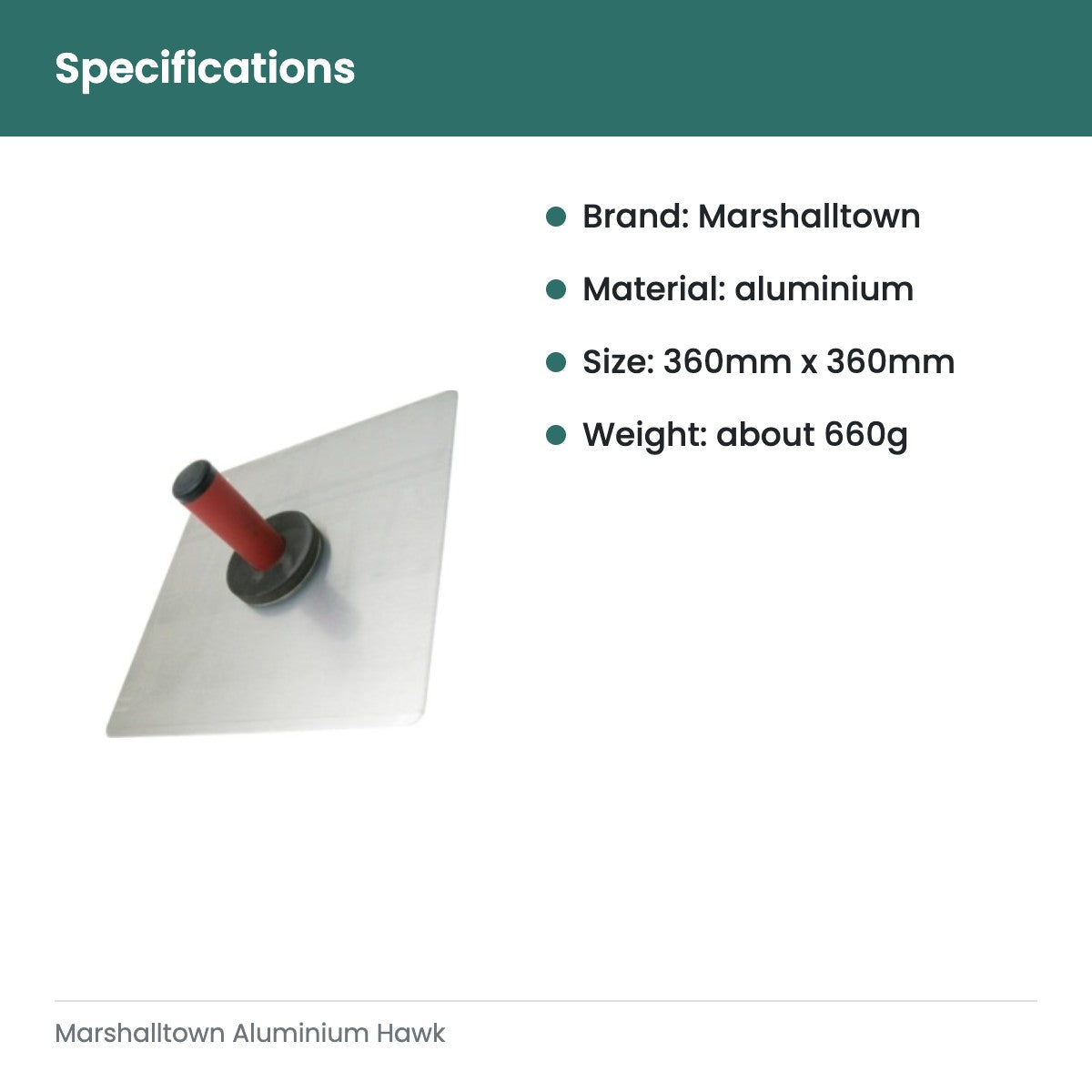 Marshalltown Aluminium Hawk - specifications