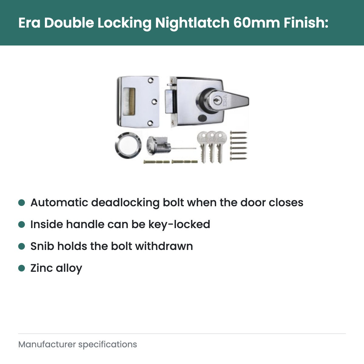 Era Double Locking Nightlatch 60mm Finish: Brass Effect Body - Brass Cylinder - key features