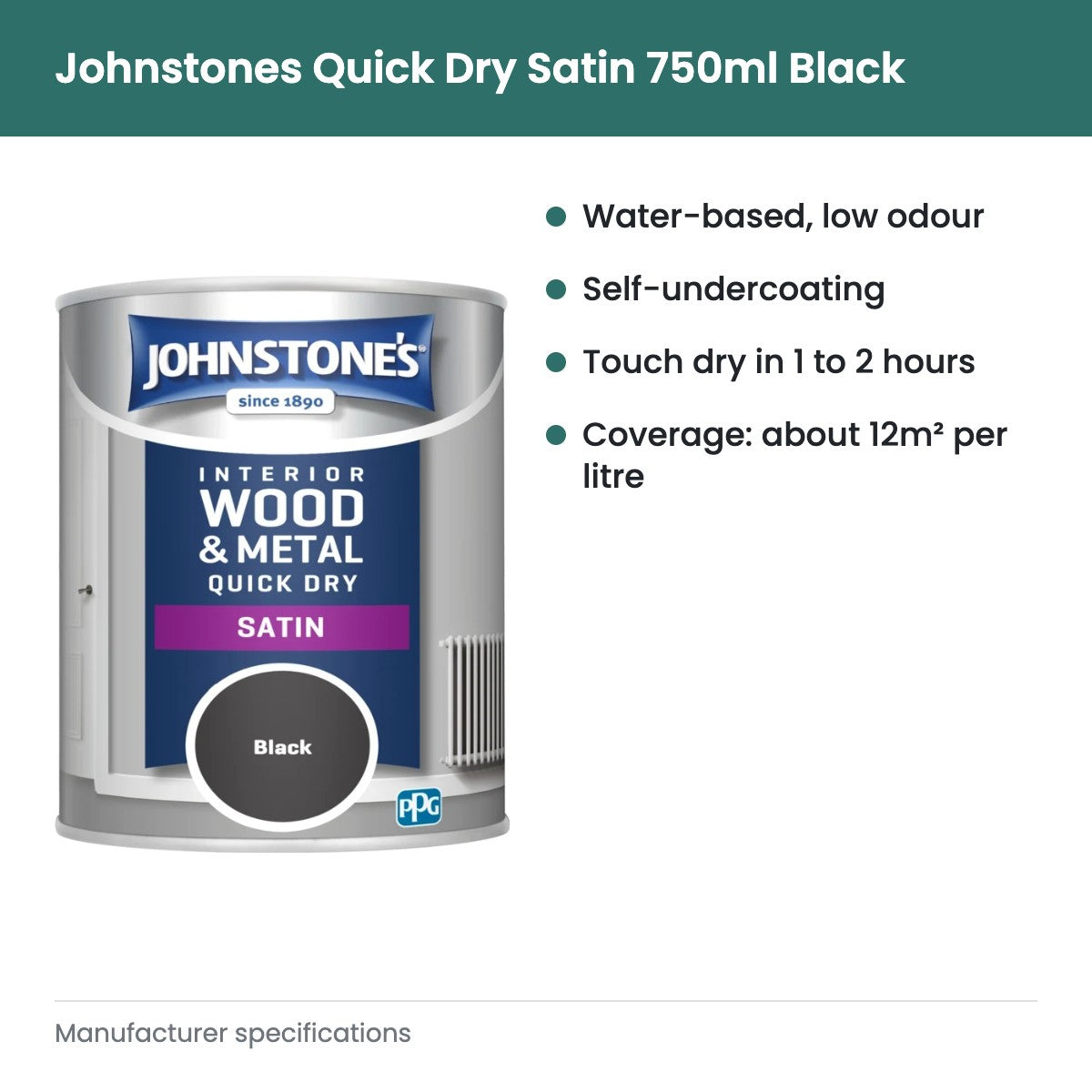 Johnstones Quick Dry Satin 750ml Black - key features
