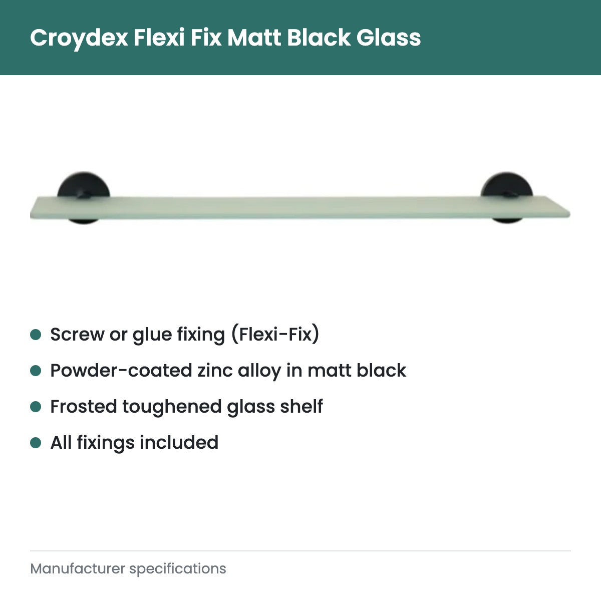 Croydex Flexi Fix Matt Black Glass - key features
