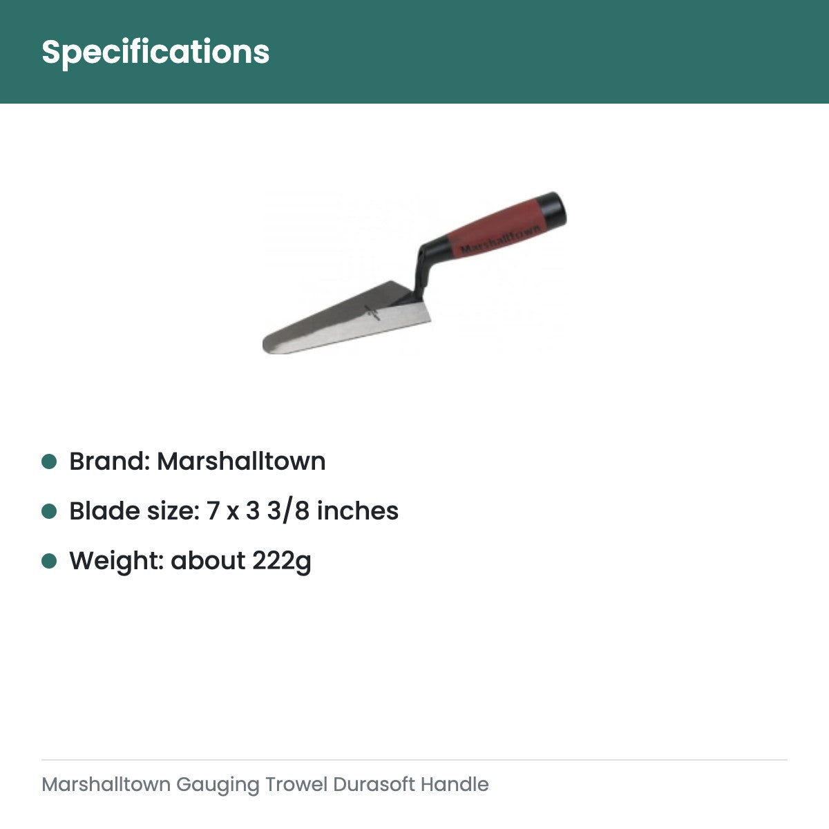 Marshalltown Gauging Trowel Durasoft Handle - specifications