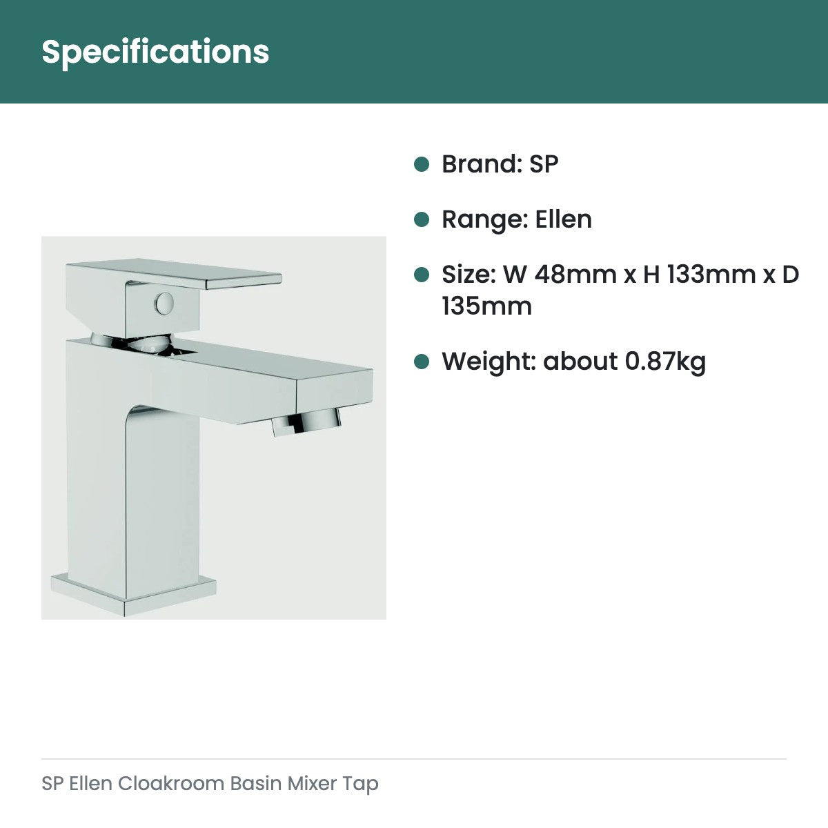SP Ellen Cloakroom Basin Mixer Tap - specifications