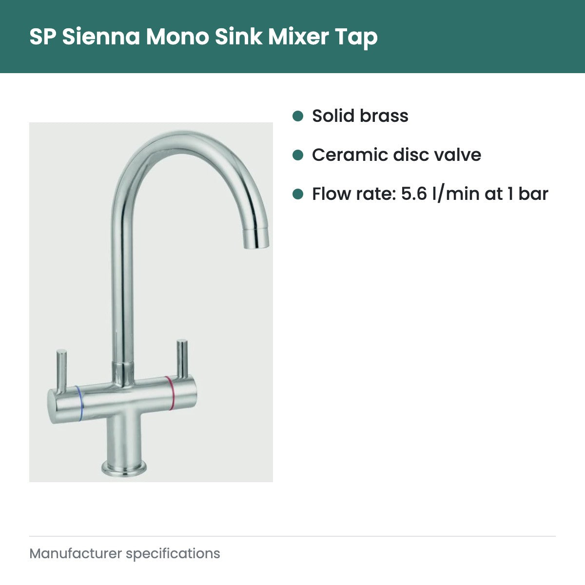 SP Sienna Mono Sink Mixer Tap - key features
