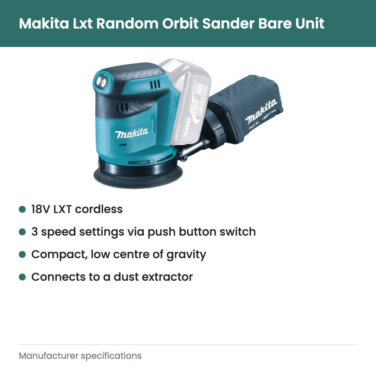 Makita Lxt Random Orbit Sander Bare Unit - key features