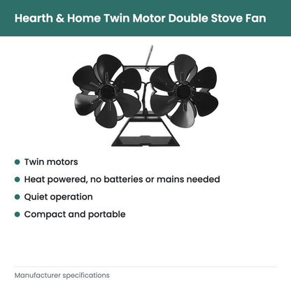 Hearth & Home Twin Motor Double Stove Fan - key features