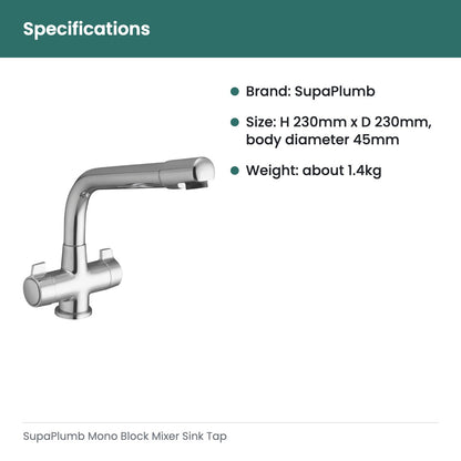 SupaPlumb Mono Block Mixer Sink Tap - specifications